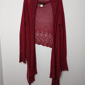 BCBGMaxAzria Red Open-Front Waterfall Cardigan Whimsy Fairy Cottagecore Y2K